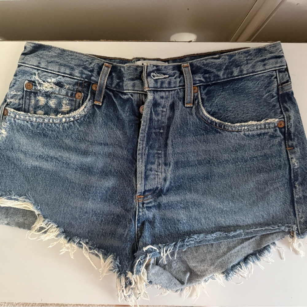 Agolde Distressed Blue Jean Shorts